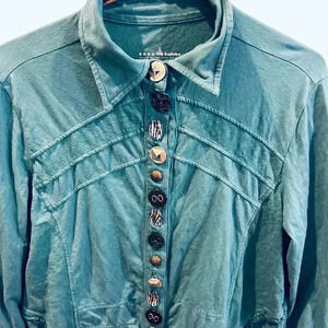 Neon Buddha green/teal button down jacket size M